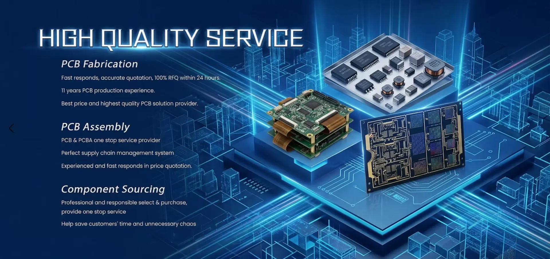 PCB fabrication, assembly and component sourcing services